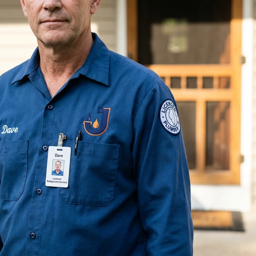 Licensed plumber showing ID badge in Whitefield, NH