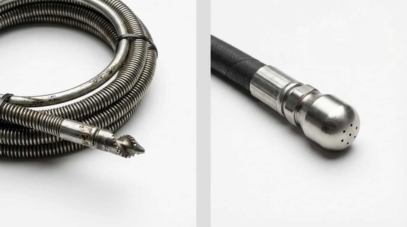 Drain snake cable and hydro jetting nozzle used for drain cleaning in Whitefield, NH
