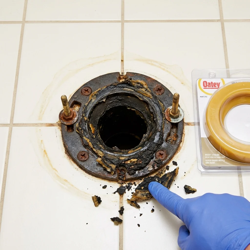 Failed wax ring showing water seepage at the base of a toilet in a Whitefield, NH home